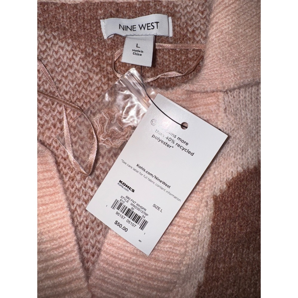 Nine West Womens Striped Collared V Neck Pullover Sweater Pink Brown Size L - Picture 6 of 7